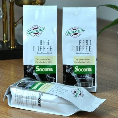Plain Printed Stand Up Quad Seal Zipper Coffee Packaging Bags With Valves / Side Gusset Coffee Bag Packaging