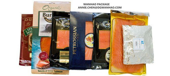 SGS High Barrier Printed Nylon / LLDPE Smoked Salmon Vacuum Packaging Bags